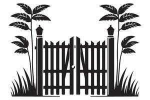 Elegant Gate Silhouette Art with Palm Trees vector