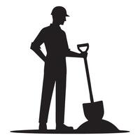 Construction Worker Silhouette with Shovel Digging Ground Representing Labor vector