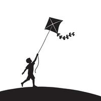 Boy flying kite silhouette illustration capturing childhood dreams and playful imagination vector