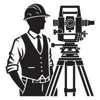 Surveyor Silhouette Illustration with Theodolite for Construction Projects vector