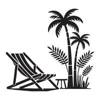 Seaside Relaxing Illustration Palm Trees Beach Chair Silhouette vector