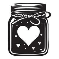 Mason Jar With Heart Silhouette Illustration Art Design vector