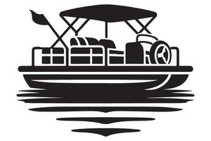 Pontoon Boat Silhouette Illustration on Calm Water Surface vector