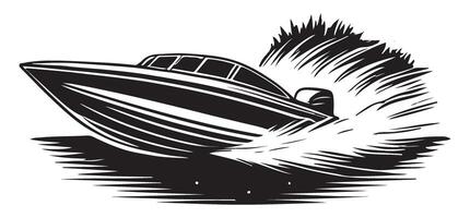 Speed Boat Silhouette Illustration Gliding Through Water with High Velocity vector