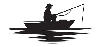 Silhouette of a Fisherman in Boat Enjoying Tranquil Fishing Day vector