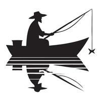 Fisherman Silhouette on Boat Reflection Image for Peaceful Days vector