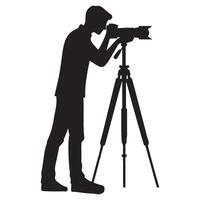 Focused Photographer Silhouette with Tripod Taking Pictures Outdoor vector
