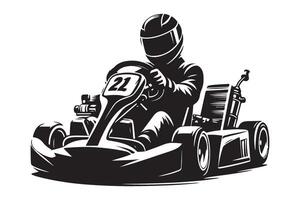 Go Kart Silhouette with Driver Helmet and Racing Number Twenty Two vector