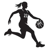 Dynamic Silhouette of Female Basketball Player Dribbling for Graphic Designs vector