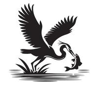 Heron Bird Fishing Silhouette Image for Natural Designs vector