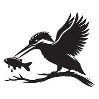 Kingfisher Bird Catching Fish Silhouette Illustration Design Element vector