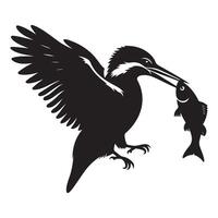 Silhouette Illustration of Kingfisher Bird Catching Fish Image vector