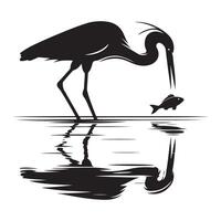 Great Blue Heron Silhouette Illustration Catching Fish Art vector
