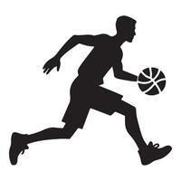 Dynamic Basketball Player Dribbling Ball Silhouette Illustration Art vector