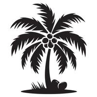 Detailed Palm Tree Silhouette Illustration with Coconuts Image vector
