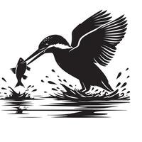 Kingfisher Bird Fishing Silhouette Graphic Illustration Art vector
