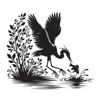Heron Catching Fish Silhouette Illustration Graphic Artwork Design vector