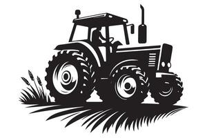 Farm Tractor Silhouette Working Field Agriculture Machine Illustration vector