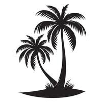 Silhouette of two palm trees on tropical island vector