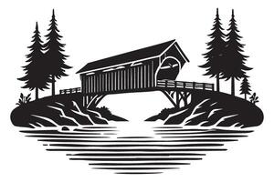 Scenic Covered Bridge Art Tranquil Landscape for Designs vector