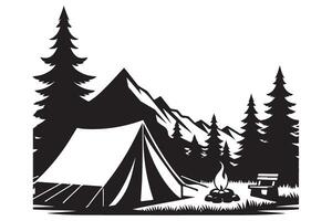Stunning Camping Scene Illustration with Tent and Mountain Views vector