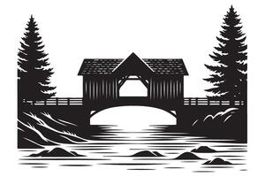 Majestic art of a covered bridge in tranquil nature scenery vector