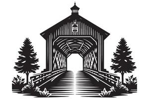 Scenic Covered Bridge Illustration for Travel and Historic Preservation Design vector