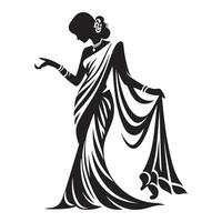 Elegant Indian Woman in Saree Silhouette Design with Details vector