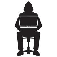 Anonymous Hacker Silhouette Illustration with Laptop Security Theme vector