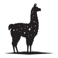 Celestial Llama Silhouette Illustration with Starry Design for Print vector