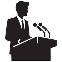 Silhouette of a Man Delivering Speech from Podium Illustration vector