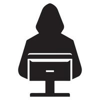 Black silhouette hacker in front of monitor online privacy vector