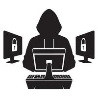 Cyber Security Hacker Silhouette Illustration Data Breach Protection Awareness vector