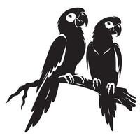Adorable Parrots Perched on Branch Silhouette Illustration Design vector