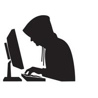 Silhouette Side View Hacker at Computer Illustrating Cybersecurity Threat vector