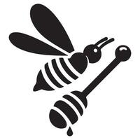 Bee and Honey Dipper Silhouette Illustration Promoting Honey and Beekeeping vector