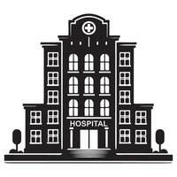 Modern Hospital Building Silhouette with Many Windows and Medical Symbol vector