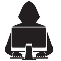 Anonymous Hacker Silhouette at Computer Illustration Design vector