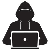 Silhouette Anonymous Hacker with Laptop Cyber Security and Threats vector