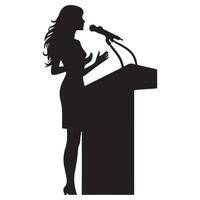 Silhouette of woman delivering speech from podium passionately vector