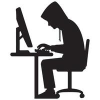 Silhouette Hacker at Desktop Computer Cybersecurity and Online Threats vector