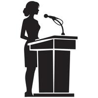 Silhouette of woman standing at podium and presenting professionally vector