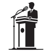 Silhouette of a Speaker on Podium with Microphone Illustration vector