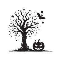 Dark Halloween Tree Black Silhouette for Print vector