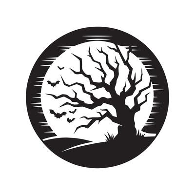 Halloween Tree Black Silhouette for Apparel Design