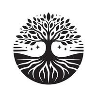Tree with Man Black Silhouette for Graphic Designers vector
