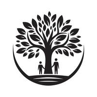 Tree with Man Black Silhouette for Printing Materials vector