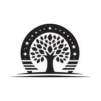 Tree with Man Black Silhouette for Web and Print Media vector