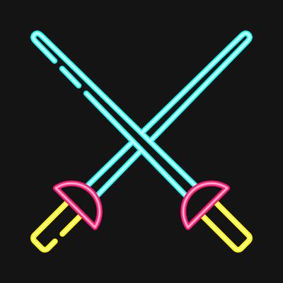 Icon fencing. Sports elements. Icon in neon style.