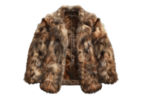 The fur coat is made from real fur and has a long collar png